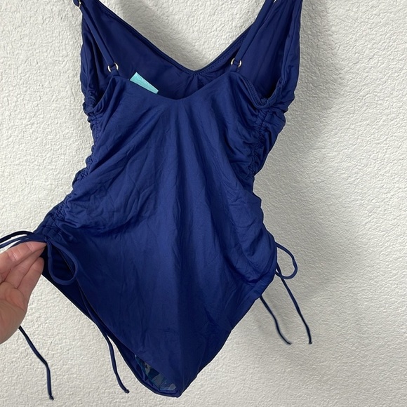 New Melissa Odabash Havana Navy Blue One Piece Swim Suit Ruched Sz 6 - Picture 7 of 14